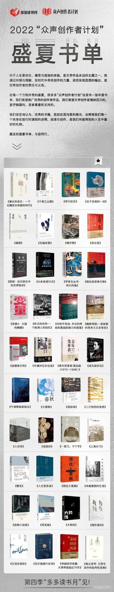 更理性地热爱这个世界 拼多多发布“众声创作者计划”2022年度盛夏书单 进而实现思想的输出