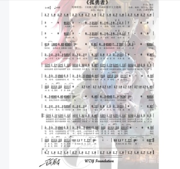 孤勇者简谱 《孤勇者》简谱如下图所示