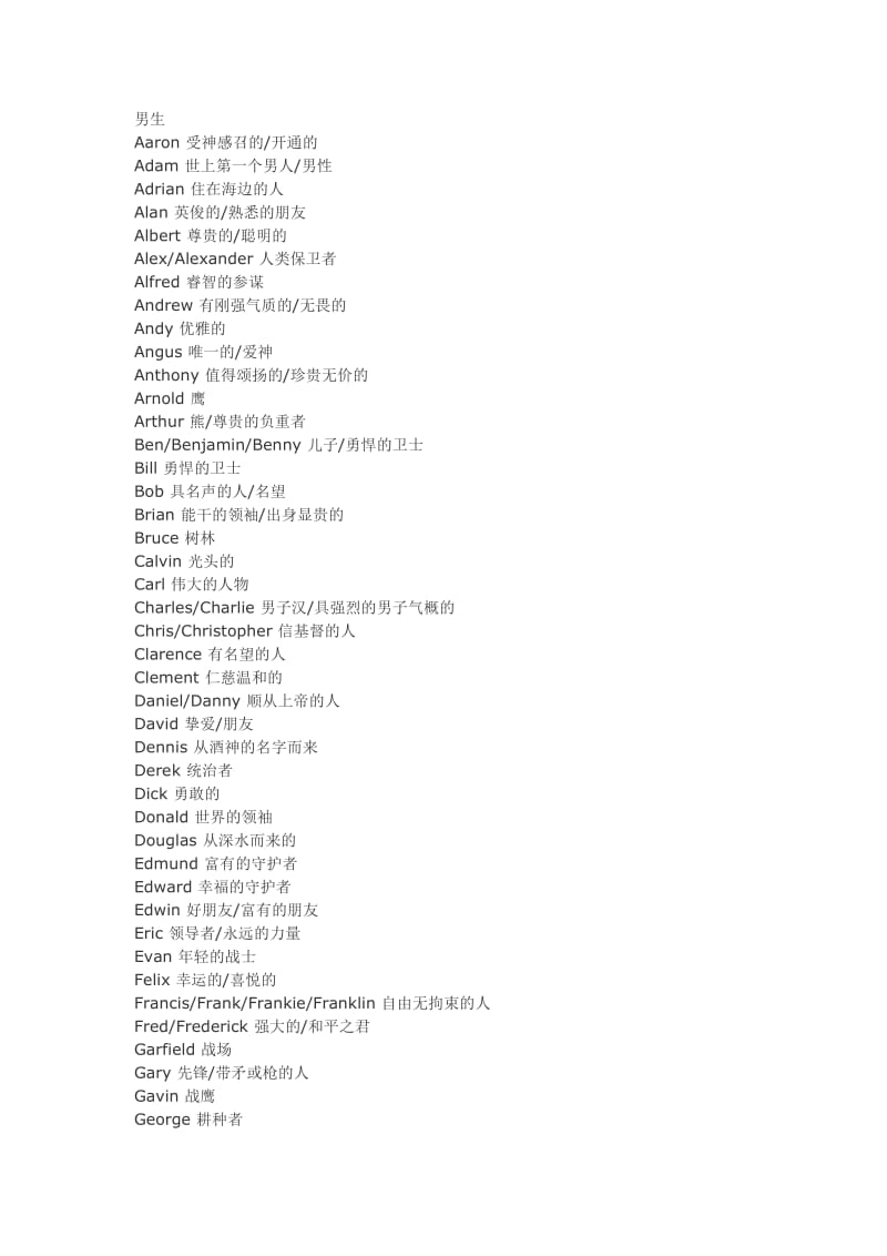 卡通英文名字大全可爱 63个 每个英文名都标注了中文音译