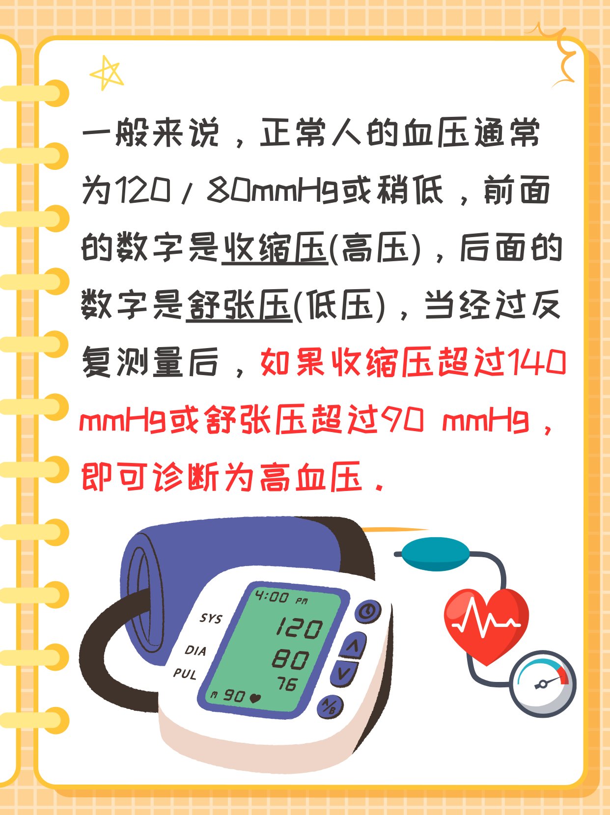 舒张压低于89毫米汞柱时